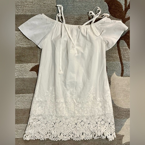 NWT Madewell Off Shoulder Alexa Chung White Lace Dress w Tasseled Shoulder Ties - Picture 7 of 9